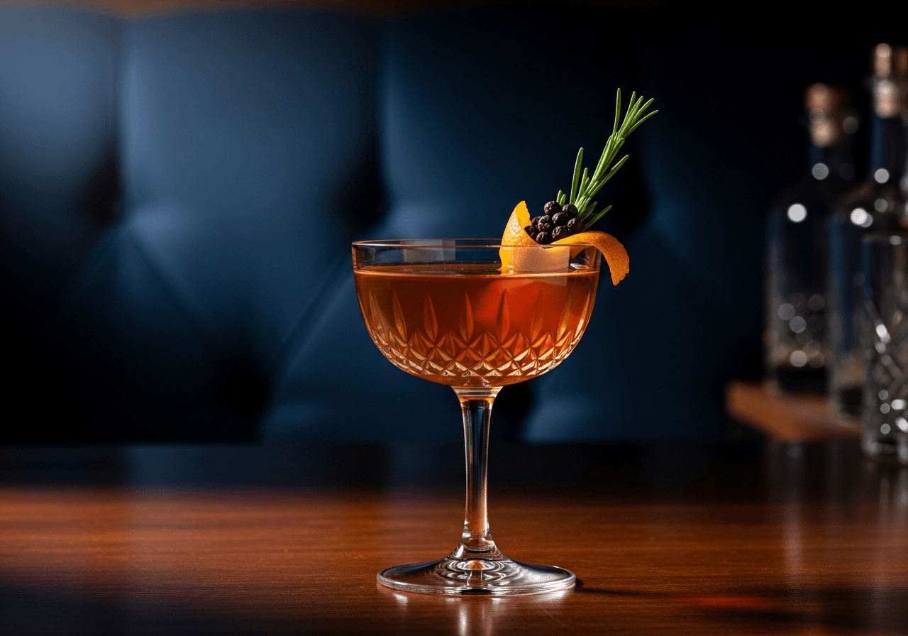An old fashioned cocktail with whiskey and orange peel